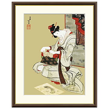 額絵 新年風俗図：朝化粧 葛飾北斎 42x34cm 三幸