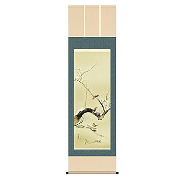 掛け軸 梅、雀 酒井抱一 54.5x190cm 三幸