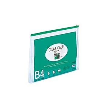 (業務用10セット) LIHITLAB クリアケース/クリアポーチ 【B4/ワイドマチ付き】 ヨコ型 F-75SM 緑
