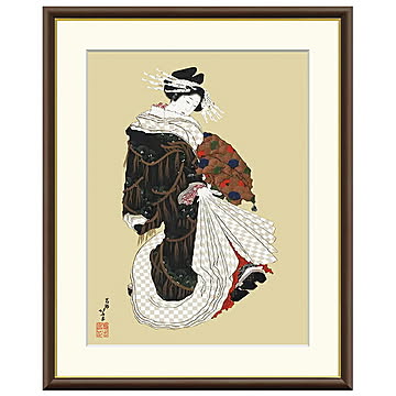 額絵 年始回りの遊女図 葛飾北斎 52x42cm 三幸