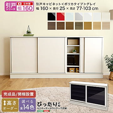 【引戸シリーズ】セミオーダー収納ぴったりくん キャビネット(ポリカタイプ グレイ) 幅160cm×奥行25cm 【OG】 完成品 開梱設置 日本製 カウンター 収納 収納 リビング キッチン
