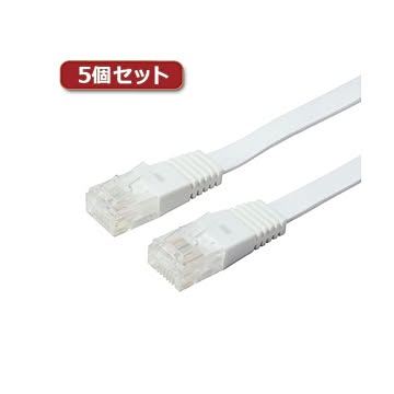 （まとめ）5個セット ミヨシ カテ5eストレートLANケーブル フラットタイプ 幅7.2mm 厚さ1.5mm ホワイト 3m ZLN-FL03WHX5【×2セット】