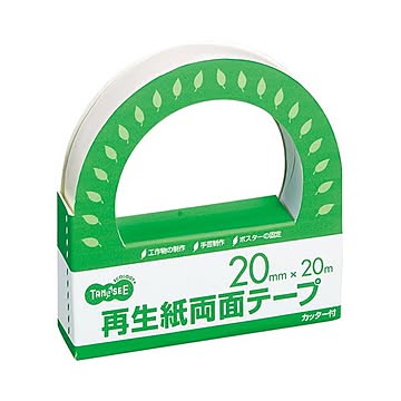 (まとめ) TANOSEE 再生紙両面テープ カッター付 20mm×20m 1巻  【×30セット】