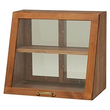 アンティーク調 ガラスケース 約幅40×奥行25×高さ35cm キッチン用 ウッドデザイン ダークブラウン