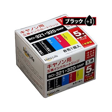 (まとめ)ワールドビジネスサプライ Luna Life キヤノン用 互換インクカートリッジ BCI-321+320/5MP 320ブラック1本おまけ付き6本セット×3セット
