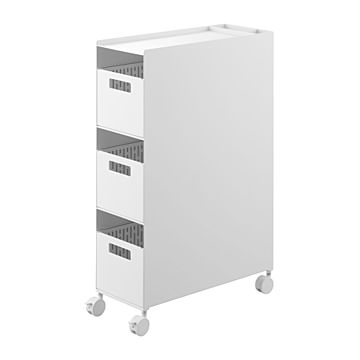 tower タワー (山崎実業) 収納バスケットワゴン 3段 サイドラック 棚 引き出し 収納 キッチン ランドリー 洗面所 キャスター 大容量 スチール