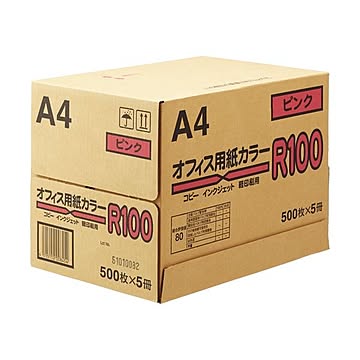 まとめ 日本紙通商 オフィス用紙カラーR100A4 ピンク 1箱2500枚:500枚×5冊 ×5セット