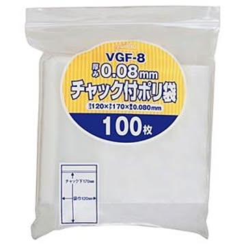 (まとめ) ジャパックス チャック付ポリ袋 ヨコ120×タテ170×厚み0.08mm VGF-8 1パック(100枚) 【×10セット】