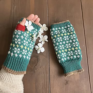 花吹雪のハーフミトン＊クローバーグリーン