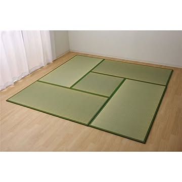 日本製 い草 置き畳/ユニット畳 【ダークグリーン】 軽量 抗菌 防臭 防滑 連結ジョイント付 〔リビング〕【代引不可】