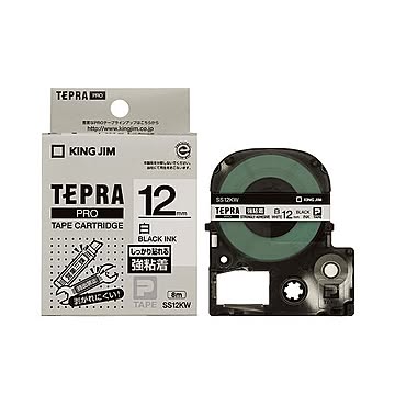 (まとめ）キングジム テプラ PRO テープカートリッジ 強粘着 12mm 白/黒文字 SS12KW-5P 1パック(5個)【×3セット】