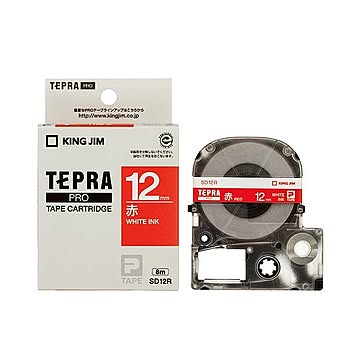 (まとめ) キングジム テプラ PRO テープカートリッジ ビビッド 12mm 赤／白文字 SD12R 1個 【×10セット】