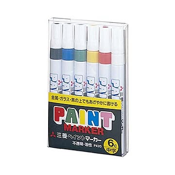 (まとめ) 三菱鉛筆 油性ペイントマーカー 中字丸芯 6色（各色1本） PX206C 1パック 【×5セット】