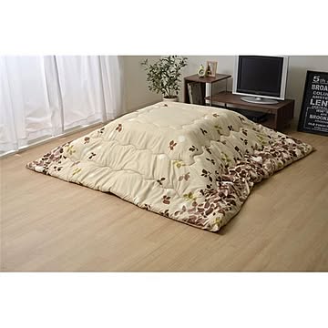 リーフ柄 こたつ布団 【長方形 ベージュ 約190cm×240cm】 洗える ピーチスキン加工