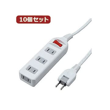 YAZAWA 10個セット 耐トラシャッター 集中スイッチ付タップ4個口 Y02S413WHX10