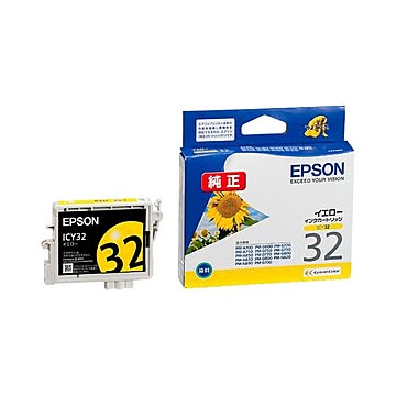 （まとめ） エプソン EPSON インクカートリッジ イエロー ICY32 1個 【×4セット】