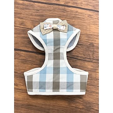 Pet Harness（ペットハーネス）リード付き M ライトブルー×チェック