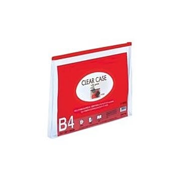 (業務用10セット) LIHITLAB クリアケース/クリアポーチ 【B4/ワイドマチ付き】 ヨコ型 F-75SM 赤