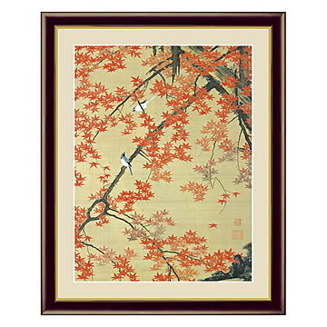 アート 額絵 紅葉小禽図 伊藤 若冲 本紙サイズ F4(約31x23cm) 額サイズ 42x34cm 三幸