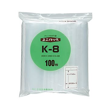 （まとめ） セイニチ ユニパック チャック付ポリエチレン ヨコ280×タテ400×厚み0.08mm K-8 1パック（100枚） 【×3セット】
