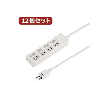 YAZAWA 12個セット 個別スイッチ付抜け止めタップ4個口 Y02KN442WHX12
