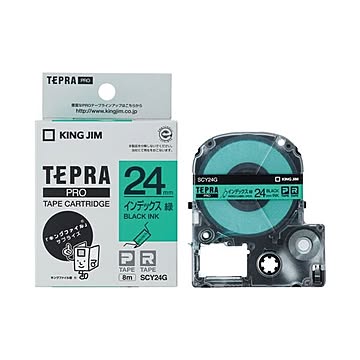 （まとめ） キングジム テプラPROテープ SCY24G 緑に黒文字 24mm×10セット
