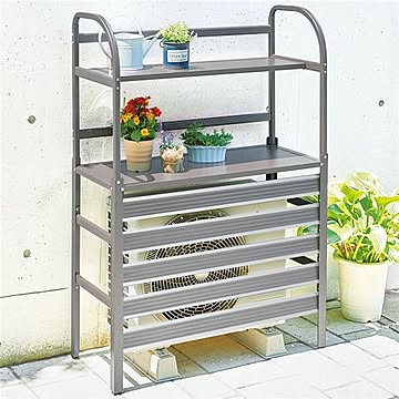 アルミ エアコン室外機カバー 【棚付き グレー】 約幅90cm 〔冷房器具用品 暖房器具用品〕 【組立品】