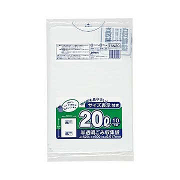 (まとめ) ジャパックス 容量表示入りポリ袋 乳白半透明 20L TSN20 1パック(10枚)  【×100セット】