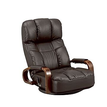 ハイバック座椅子 ダークブラウン 合皮肘付き 幅61cm 360度回転 無段階リクライニング 完成品