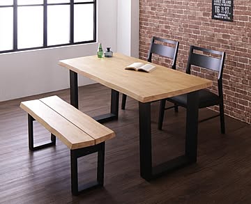 ヴィンテージデザインダイニング NELL 4点セット 天然木無垢材 ライトブラウン W140