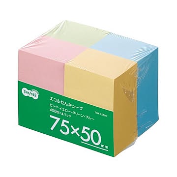 (まとめ）TANOSEE エコふせん キューブ 400枚混色 75×50mm 4冊入×5パック【×3セット】
