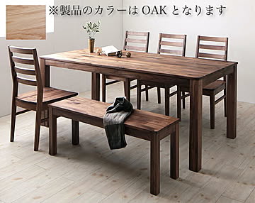 クルスス 6点セット ワイドダイニングテーブル チェア4脚ベンチ1脚 オーク W180 オークナチュラル