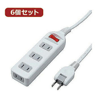 YAZAWA 6個セット耐トラシャッター 集中スイッチ付タップ4個口 Y02S415WHX6 管理No. 4560352867950