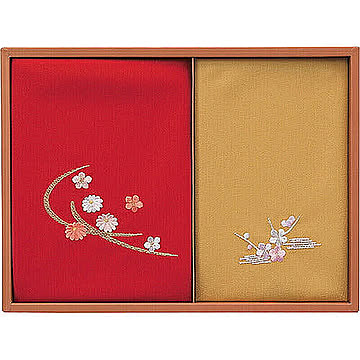 刺繍入り二巾風呂敷&金封包み 赤/金茶 C7084620 C8078060 管理No. 4582172810572