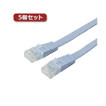 （まとめ）5個セット ミヨシ カテ5eストレートLANケーブル フラットタイプ 幅7.2mm 厚さ1.5mm ブルー 2m ZLN-FL02BLX5【×2セット】