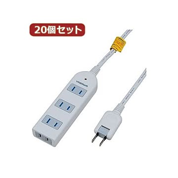 YAZAWA 20個セット 雷ガード付延長コード・タップ4個口 Y02KS403WHX20