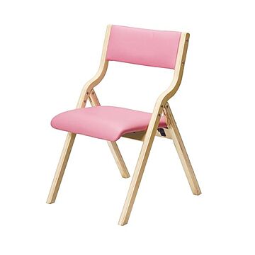 ピンク色 合成皮革製 折りたたみ椅子 幅475mm 完成品