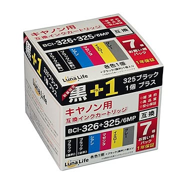 （まとめ）ワールドビジネスサプライ Luna Life キヤノン用 互換インクカートリッジ BCI-326+325/6MP 325ブラック 7本パック LN CA325+326/6P
