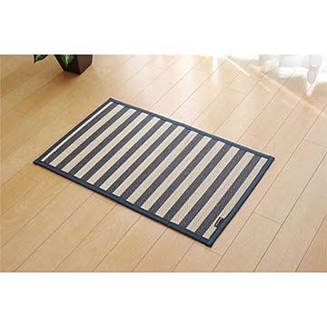 竹ラグ/玄関マット 【マリンストライプ 約60×90cm】 裏面不織布 底付き感軽減 耐久性抜群 〔入口 廊下 リビング〕