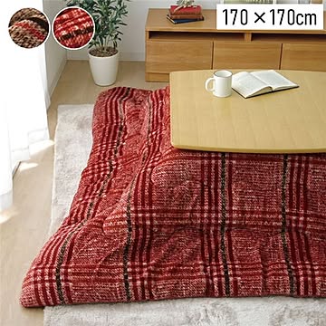 こたつ布団/こたつ掛け布団 【チェック柄 レッド 約170×170cm】 正方形 洗える シンプル 〔リビング ダイニング〕【代引不可】