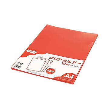 (まとめ) TANOSEE カラークリアホルダー 単色タイプ A4 レッド 1セット（30枚：10枚×3パック）  【×30セット】