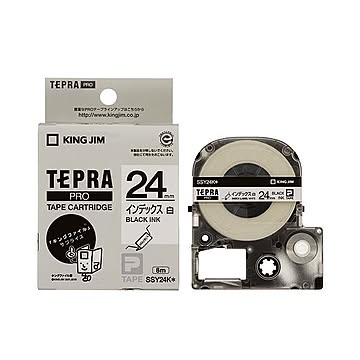 （まとめ） キングジム テプラ PRO テープカートリッジ インデックスラベル 24mm 白／黒文字 SSY24K 1個 【×4セット】