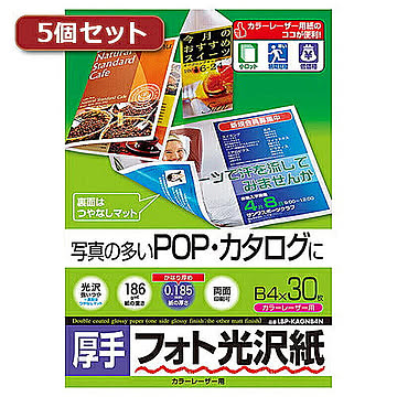 5個セットサンワサプライ カラーレーザー用フォト光沢紙・厚手 LBP-KAGNB4NX5 管理No. 4589452981304