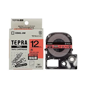 (まとめ) キングジム テプラ PRO テープカートリッジ 強粘着 12mm 赤／黒文字 SC12RW 1個 【×10セット】