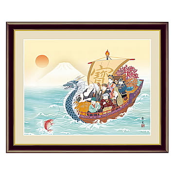 アート 額絵 七福神 北山 歩生 本紙サイズ F4(約31x23cm) 額サイズ 42x34cm 三幸