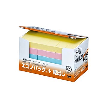 (まとめ) 3M ポストイット エコノパック 見出し 再生紙 50×15mm 混色 7001-K20 1パック（30冊）  【×10セット】