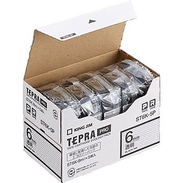 テプラ PROテープカートリッジ 透明ラベル 6mm （黒文字） 5個入エコパック