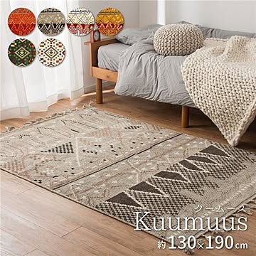 Kuumuus ウール ラグマット 約130×190cm グリーン ホットカーペット対応 インド製