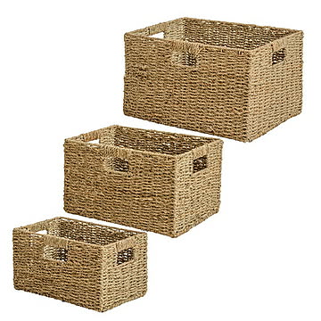 バスケット S M L 3個セット 天然素材 シーグラス IW-78 幅43x奥行31x高さ25cm 岩附