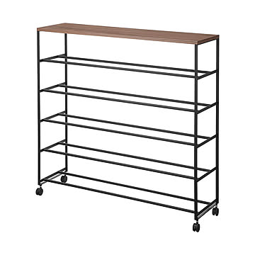 tower(山崎実業) 天板付きシューズラック 5段 キャスター付 W90 Rolling 5-Tier Shoe Rack With Wooden Top 靴箱 下駄箱 玄関 収納